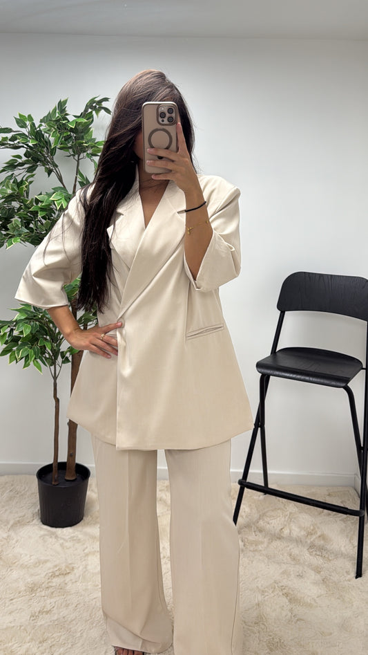 Ensemble blazer manches 3/4 beige