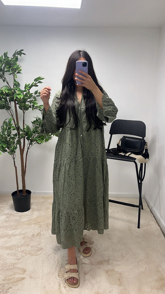 ROBE INSPI BOHEME VERT KAKI